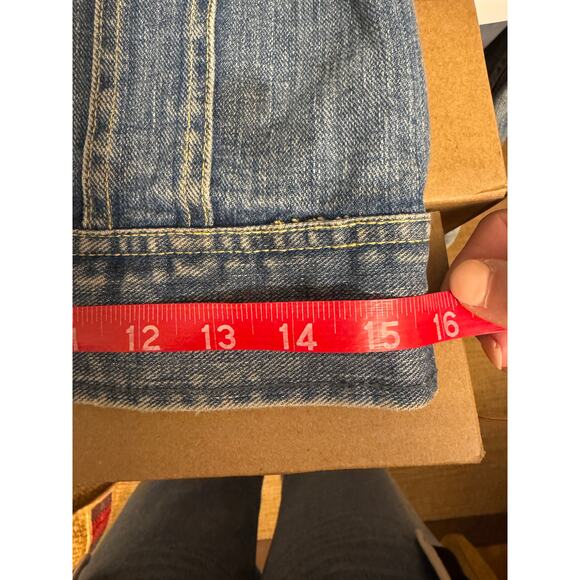 70s Vintage Lee Jeans Denim Jacket, Hippie Peace Sign Patch, XS S - Picture 13 of 16